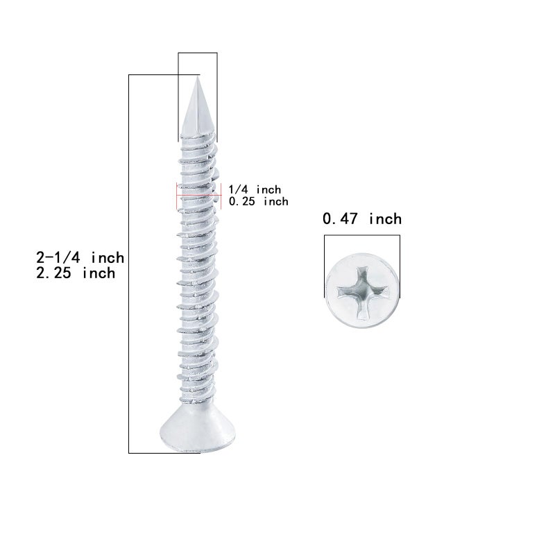 WenSilon(100 PCS) 1/4"" x2-1/4 White Concrete Screw Anchor White Flat Head for Anchoring to Masonry, Block or Brick Stucco - Image 2